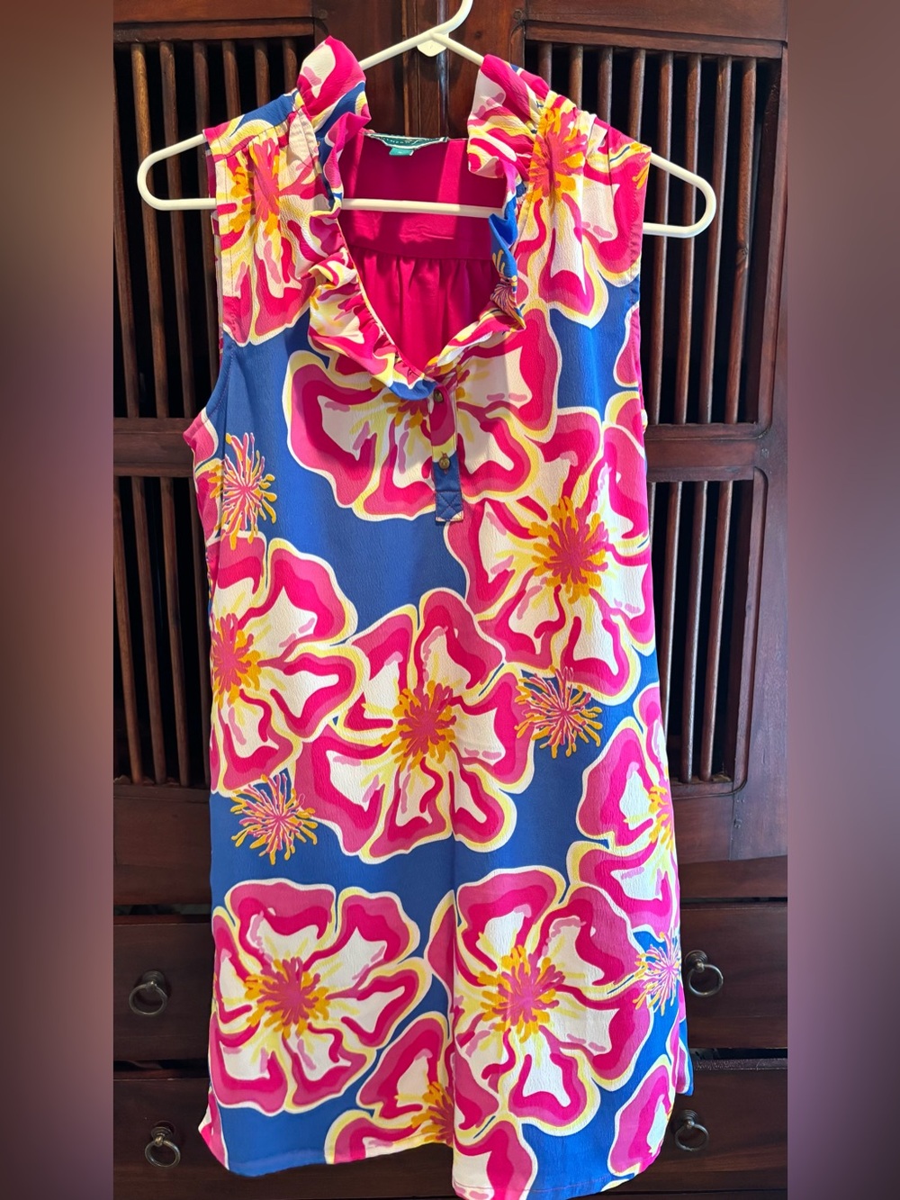 Women's Bright Floral Print Top in Hot Pink, Yellow & Blue
